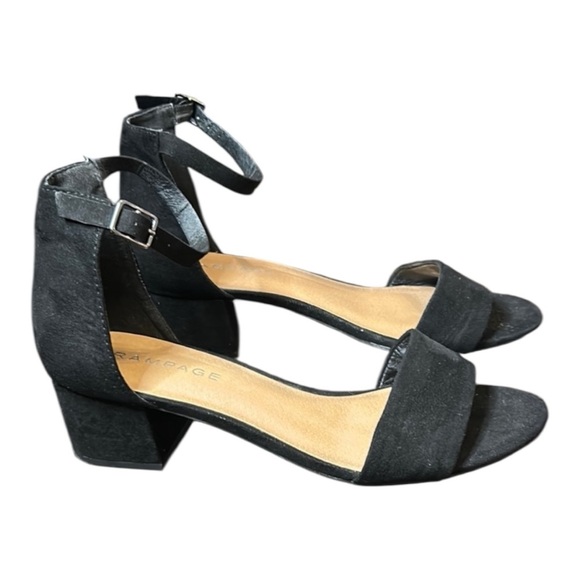 Rampage Black Faux Suede Block Heel Ankle Strap Open Toe Sandals Size 9 - Picture 1 of 13